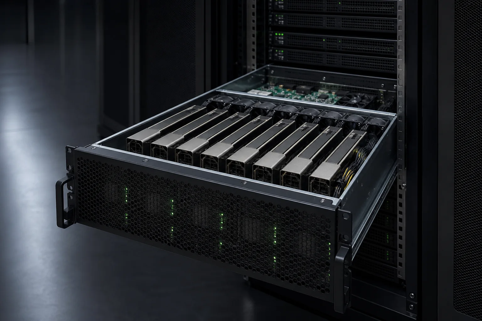 Representative unbranded 4U server with eight GPU accelerator modules
